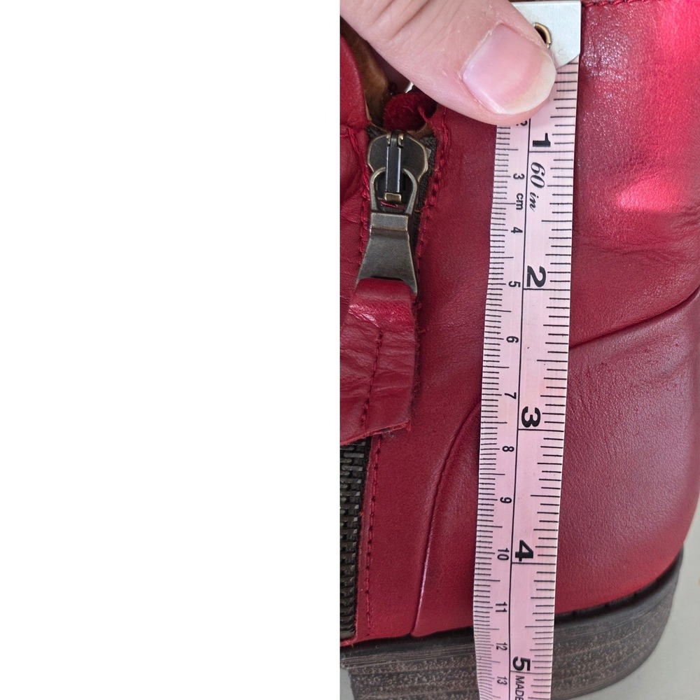 Miz Mooz Lucy Red Leather Ruched Ankle Boots Dual Zip Portugal Womens 38 US 8+ - Picture 8 of 13